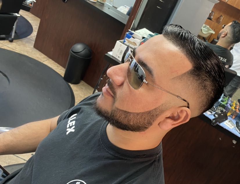 Slick back with beard sculpt