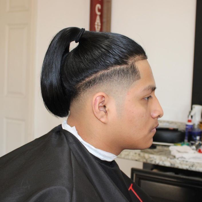 Long hair taper with ponytail